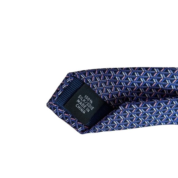 Michael Kors Mens Silk Tie Geometric Pattern Blue & Purple 58" Length - Picture 7 of 7